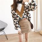 Set: Mock Two-piece Printed Top + Striped Skirt