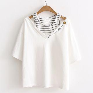 Mock Two-piece Embroidered Short-sleeve T-shirt