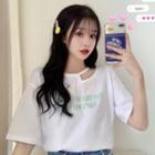 Short-sleeve Cutout Letter Print T-shirt
