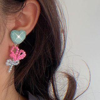 Heart Flower Bead Dangle Earring