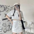 Short-sleeve Cropped Shirt / A-line Cargo Skirt