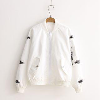 Long-sleeve Feather Printed Zipped Jacket