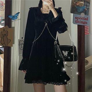 Long-sleeve Ruffle Trim Chain Strap Mini Dress