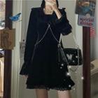 Long-sleeve Ruffle Trim Chain Strap Mini Dress