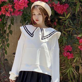 Ear Wide Long-sleeve Shirt Top White - One Size