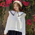Ear Wide Long-sleeve Shirt Top White - One Size