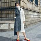 Turtleneck Cable Knit Midi Sweater Dress Gray & White - One Size