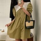 Short-sleeve Contrast Collar Shirt Dress
