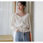 Ruched Bell-sleeve Chiffon Blouse Almond - One Size