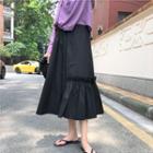 Ruffled Midi A-line Skirt Black - One Size