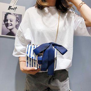 Striped Crossbody Bag With Bow