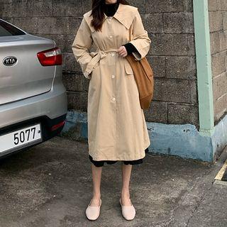 Collared Single-breasted Midi Trench Coat Khaki - One Size