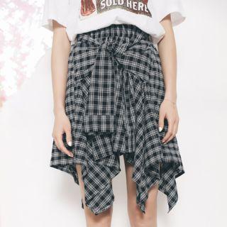 Plaid Mock Two Piece Skirt