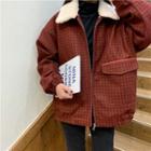 Lapel Dual-pocket Plaid Jacket Red - One Size
