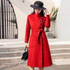 Mock-turtleneck Tie-waist Coat