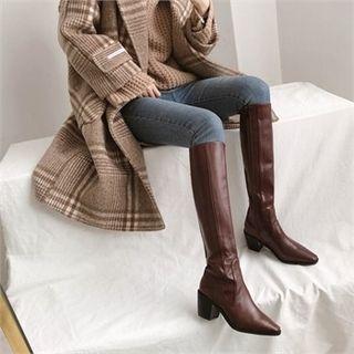 Seam-trim Block-heel Long Boots