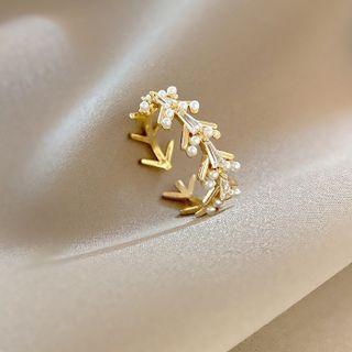 Branches Rhinestone Faux Pearl Open Ring 1 Pc - J502 - Gold - One Size