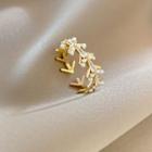 Branches Rhinestone Faux Pearl Open Ring 1 Pc - J502 - Gold - One Size