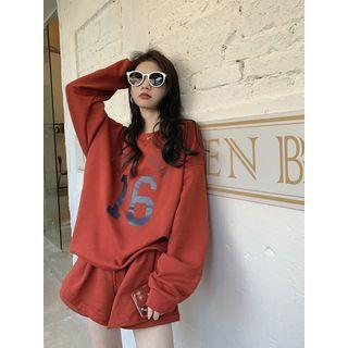 Set: Lettering Sweatshirt + Short Set - Brick Red - One Size