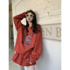 Set: Lettering Sweatshirt + Short Set - Brick Red - One Size