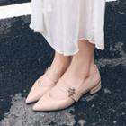 Genuine-leather Pointy-toe Buckle Flats