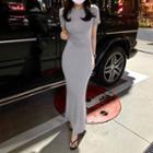 Short-sleeve Maxi Bodycon Dress Gray - One Size