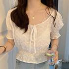 Short-sleeve Cropped Lace Blouse White - One Size