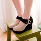 Colour Block Buckled Wedge Pumps