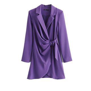 Shirred Tie-waist Mini A-line Blazer Dress