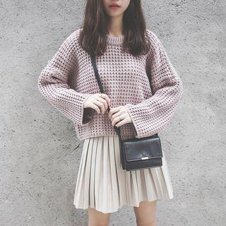 Set: Plain Sweater + Mini A-line Pleated Skirt