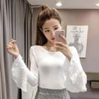 Puff-sleeves Crew Neck Knit Top