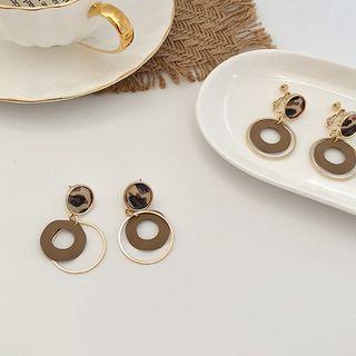 Leopard Print Fabric Disc & Hoop Dangle Earring