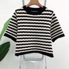 Short Sleeve Round Neck Striped Knit Top
