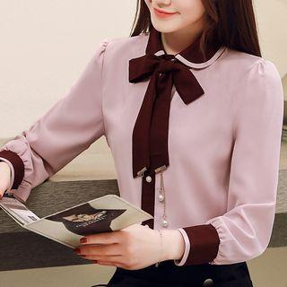 Long-sleeve Ribbon-necktie Shirt