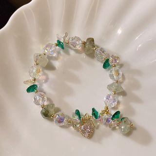 Heart Faux Crystal Bracelet White & Green - One Size