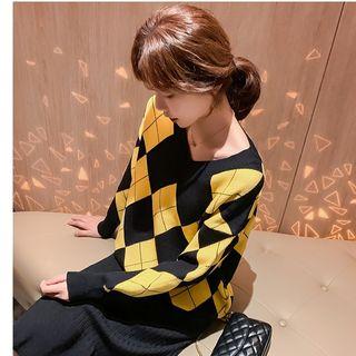 Diamond Check Sweater Yellow - One Size