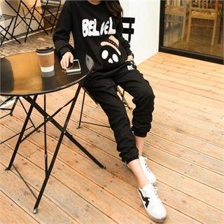 Set: Appliqu  Lettering Pullover + Sweat Pants