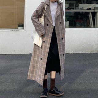 Single-breasted Oversize Gingham Trench Coat As Shown In Figure - One Size