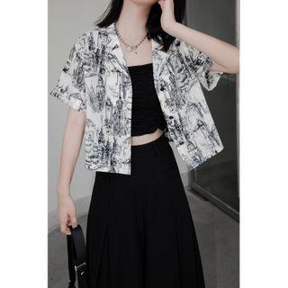 Short-sleeve Graphic Print Open-collar Shirt
