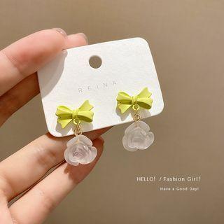 Bow Flower Resin Dangle Earring 1 Pair - E5087 - Yellow & White - One Size