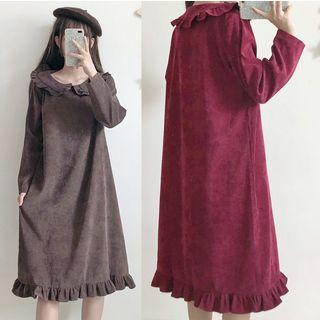 Ruffle Long-sleeve A-line Midi Dress