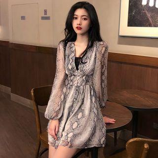 Long-sleeve Snake Print Playsuit