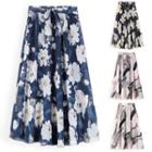 Chiffon Floral Print Tie-waist A-line Semi Skirt