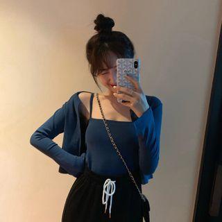 Plain Camisole / Open Front Jacket / Drawstring Harem Pants / Set