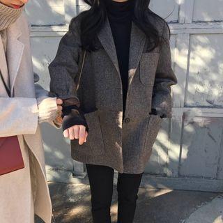 Herringbone Button Jacket Gray - One Size