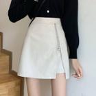 Faux Leather High-waist Slit Mini Skirt