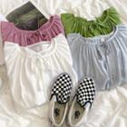 Short-sleeve Plain Tie-neck Chiffon Top