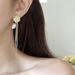 Flower Faux Pearl Drop Earring 1 Pair - Gold - One Size