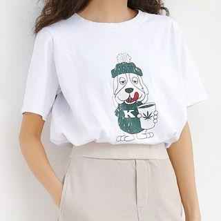 Dog Print Short-sleeve T-shirt White - One Size