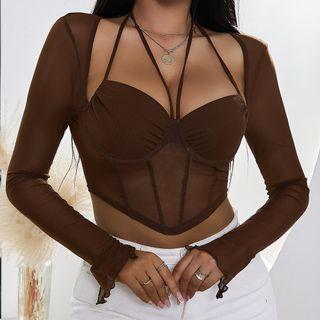 Long-sleeve Strappy Corset Top